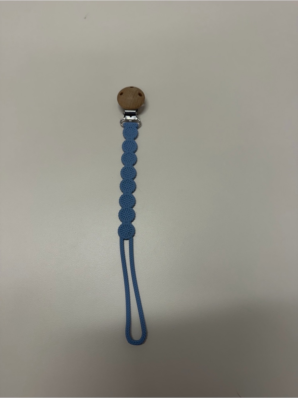 Blue Silicone with wooden clip pacifier paci binky clip for babies